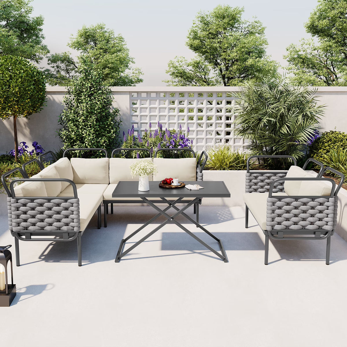 5-Piece Patio Sectional Sofa Set with Glass Table and Cushions M60171