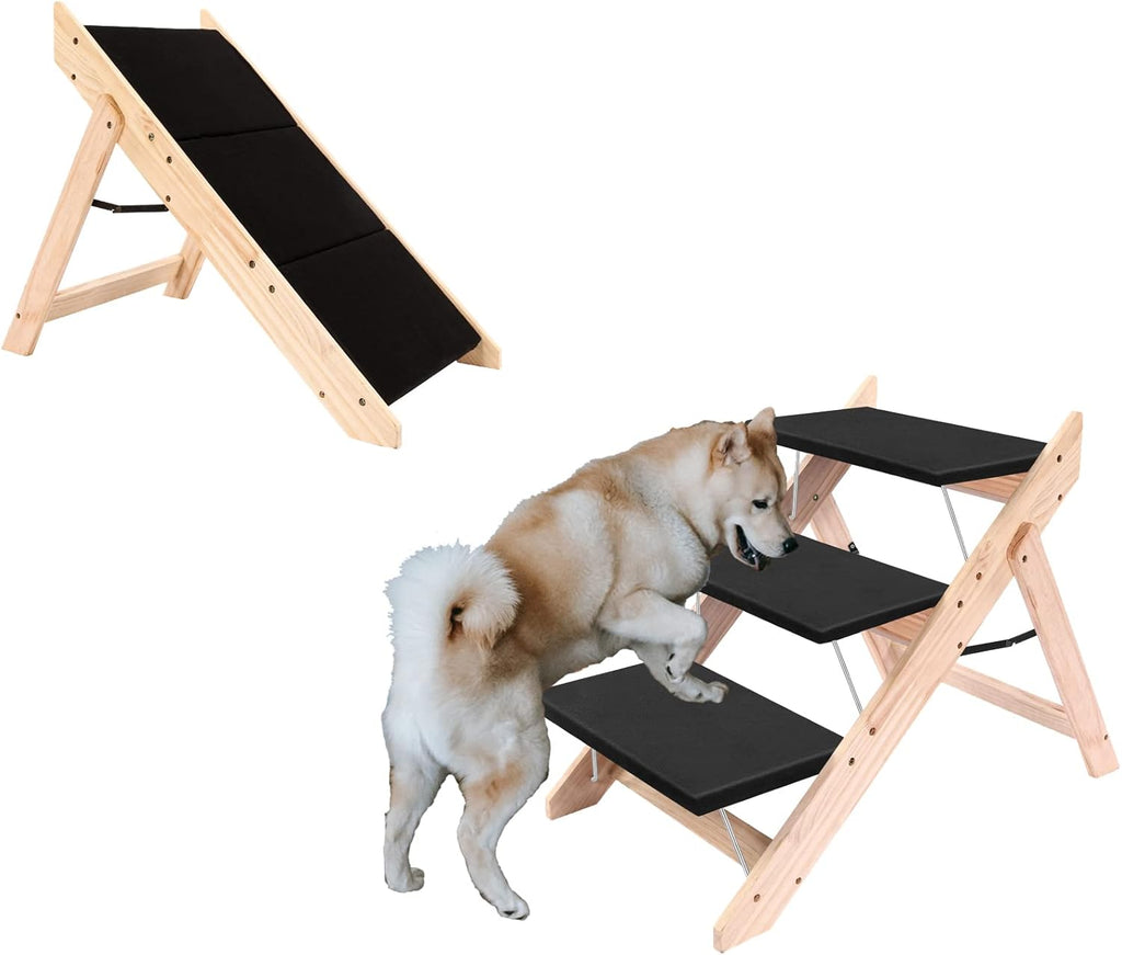Wood Folding Pet Stairs and Ramp Wide Steps Pack of 2 J855713
