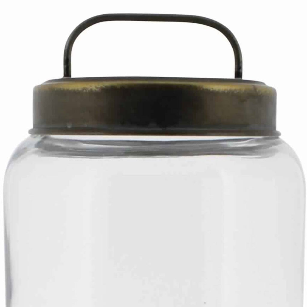 Cylindrical Glass Cannister with Metal Lid, Clear and Antique Gold O83174