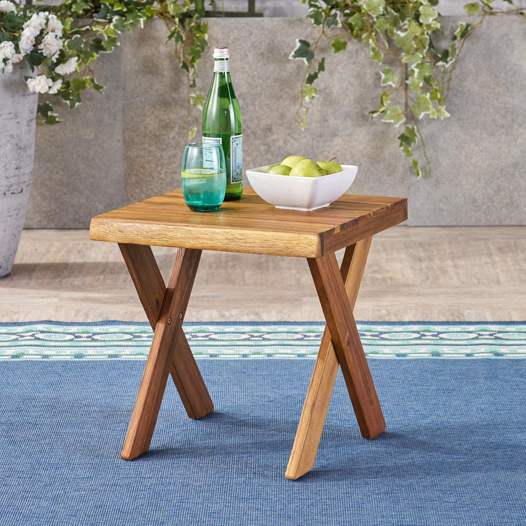 Sandblast Teak Finish Acacia Wood Side Table P296441