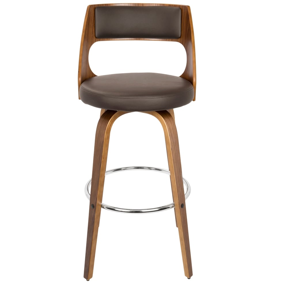 Cream/Walnut Walnut Finish Upholstered Swivel Bar Stool (Set of 2) W2726