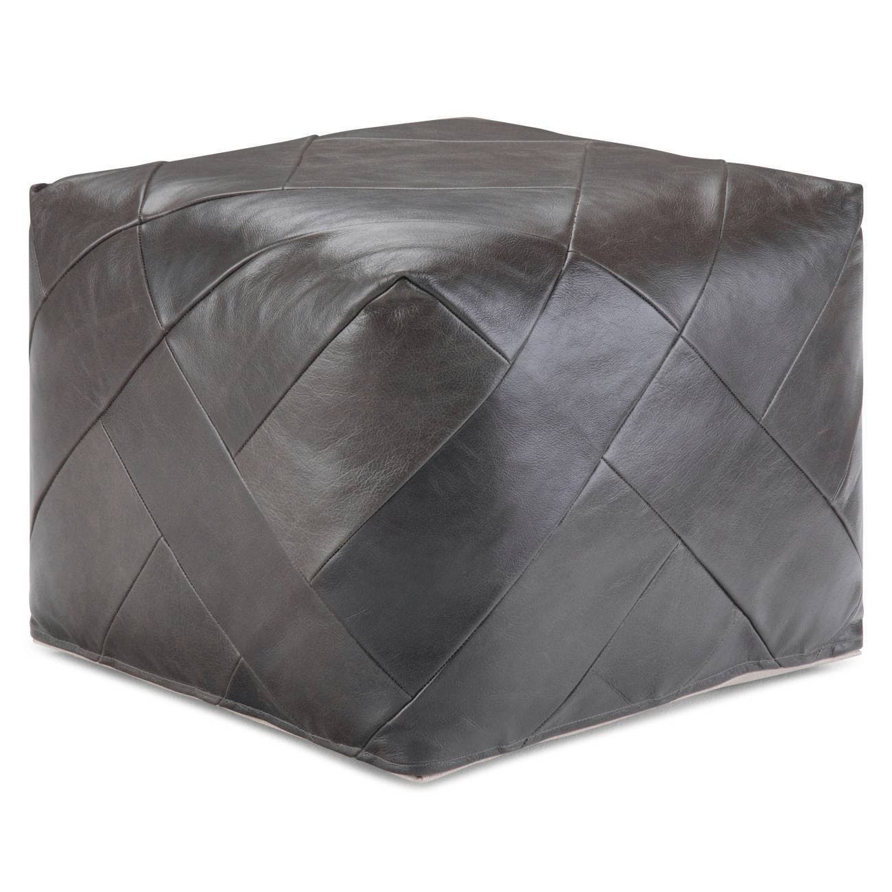 Dark Brown Leather Square Pouf N8565