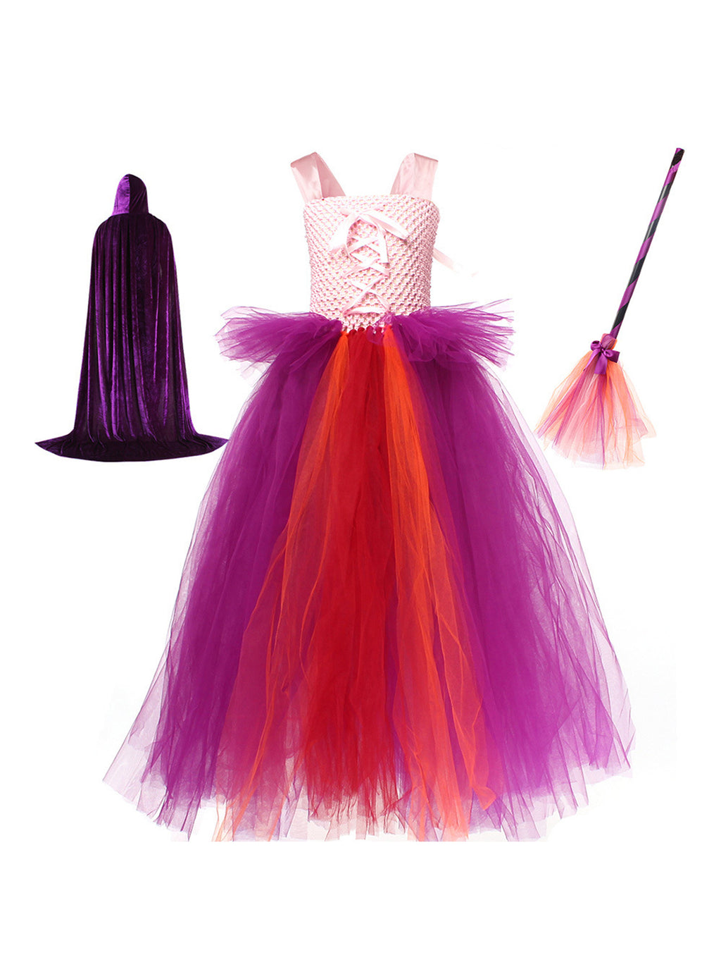 Halloween Witch Costume Slip Dress Headwear Cloak Besom U4614