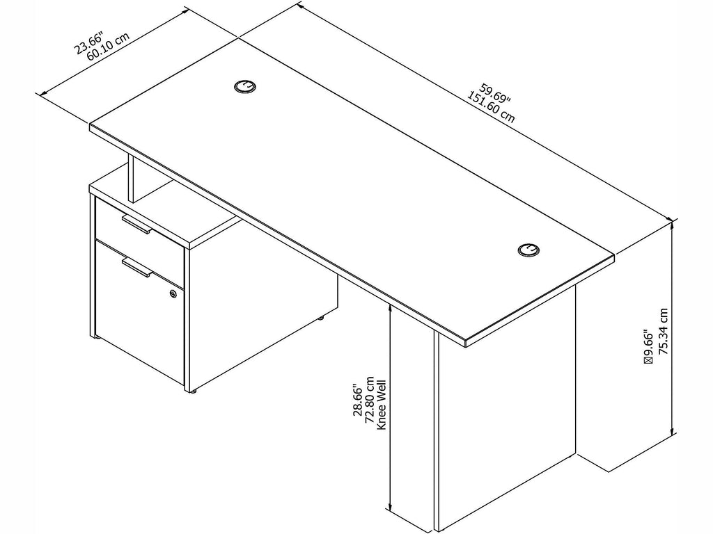 60W Desk with 2 Drawers K878