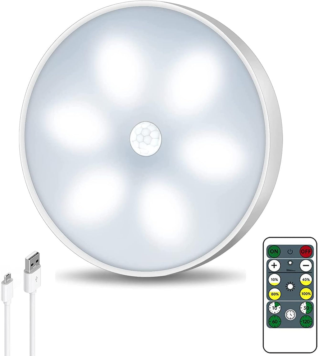6 Pack Wireless Motion Sensor USB Rechargeable LED Puck Light with Remote V62051