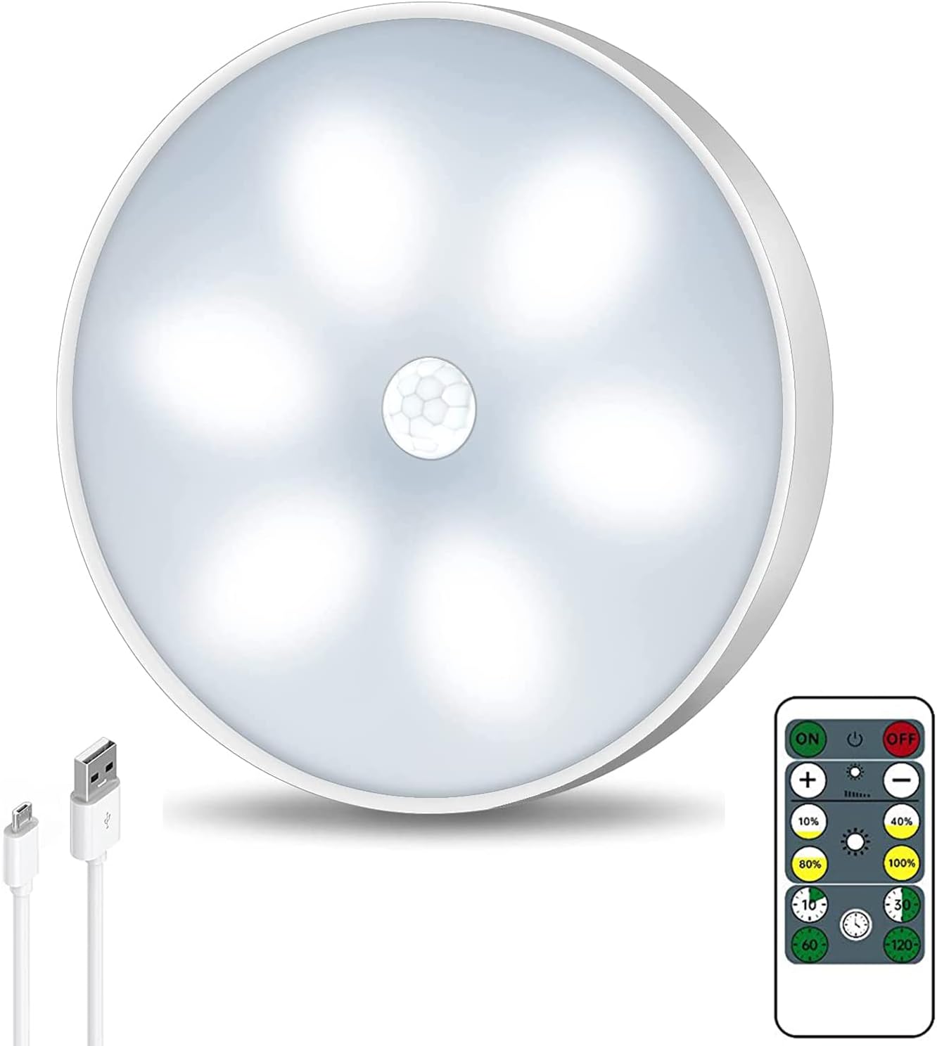 6 Pack Wireless Motion Sensor USB Rechargeable LED Puck Light with Remote V62051