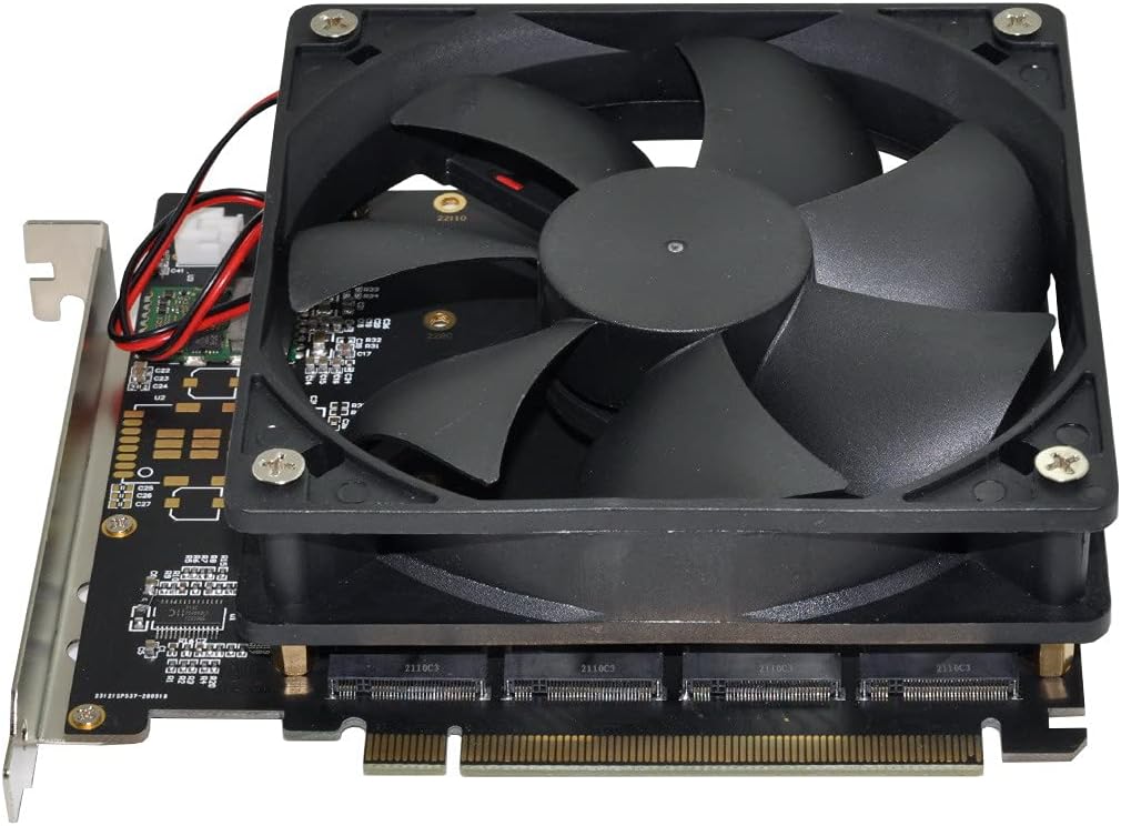 4X NVME M.2 AHCI to PCI-E Express 3.0 Gen3 X16 Raid Card with Fan, Pack of 2 M26284