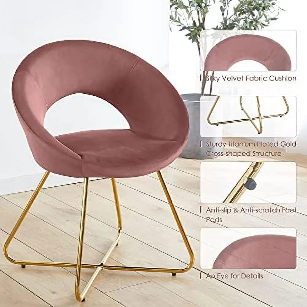 Blue Velvet Accent Arm Chair with Golden Metal Frame Legs W788346