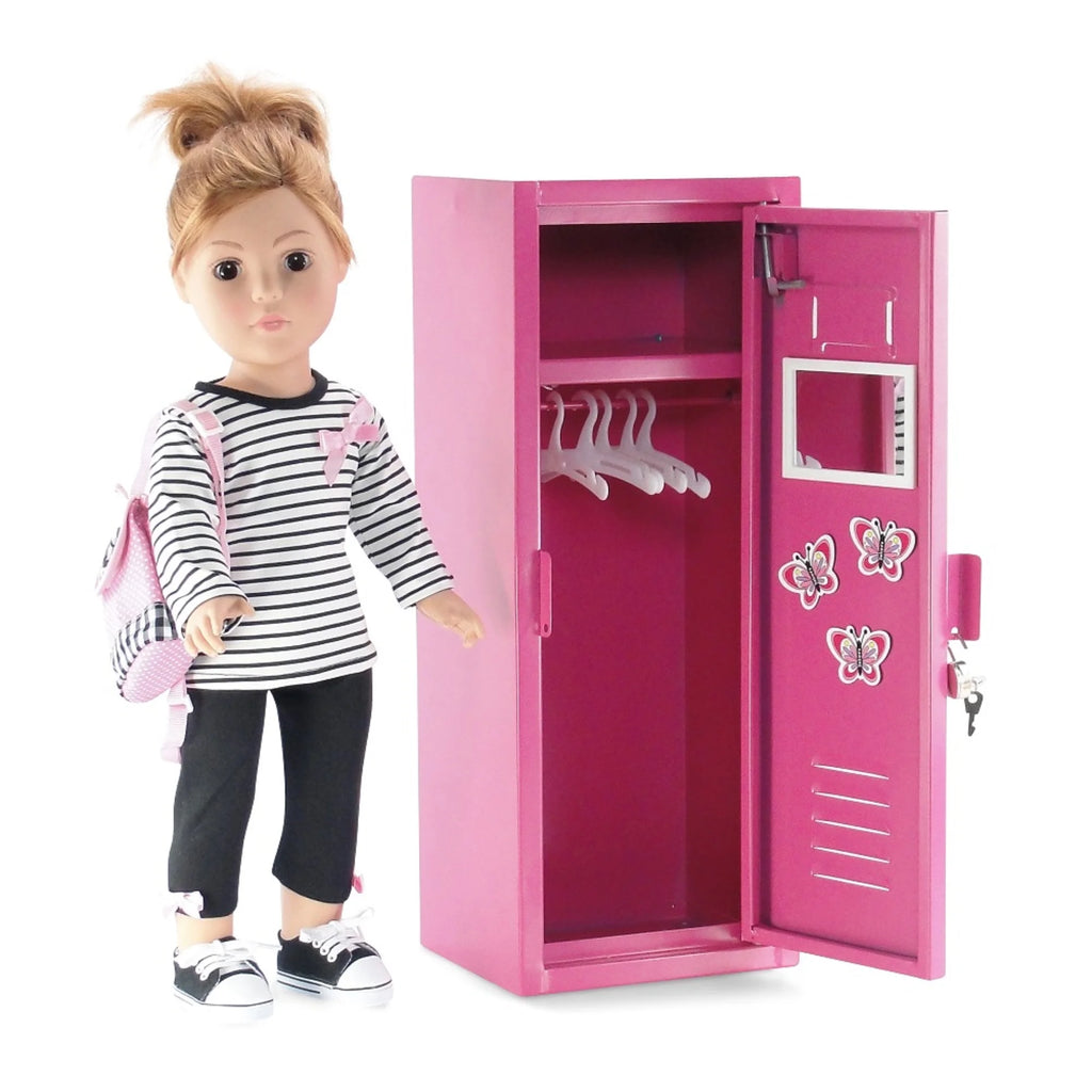 18" Doll Bright Pink Locker with 5 Doll Clothes Hangers C878617