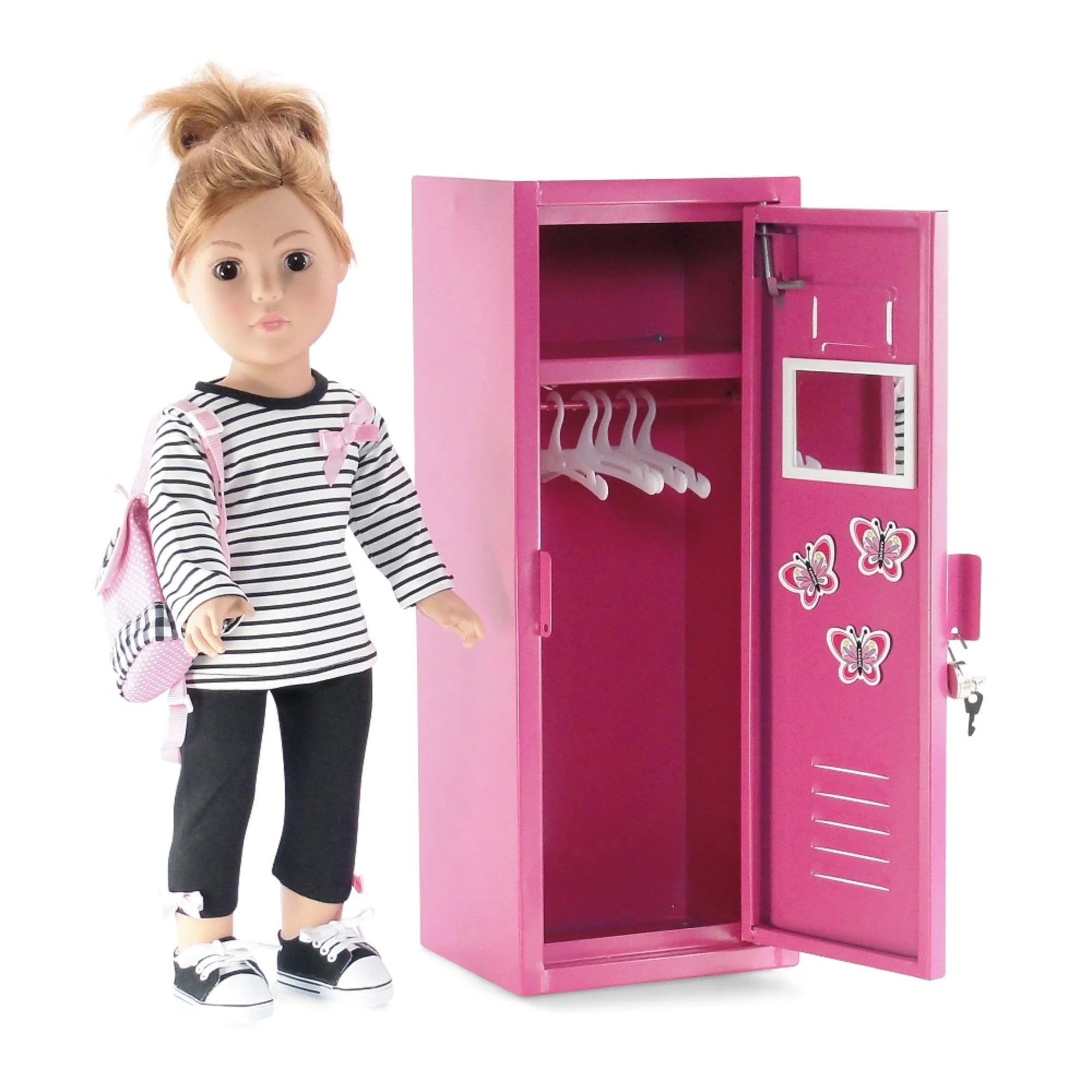18" Doll Bright Pink Locker with 5 Doll Clothes Hangers C878617
