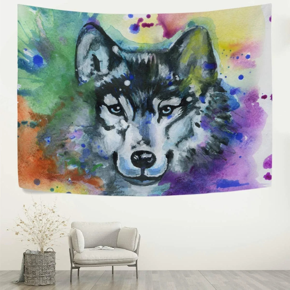 Rainbow Dogs Paw Footprints Black Tapestry Wall Hanging 60"x51" O49652