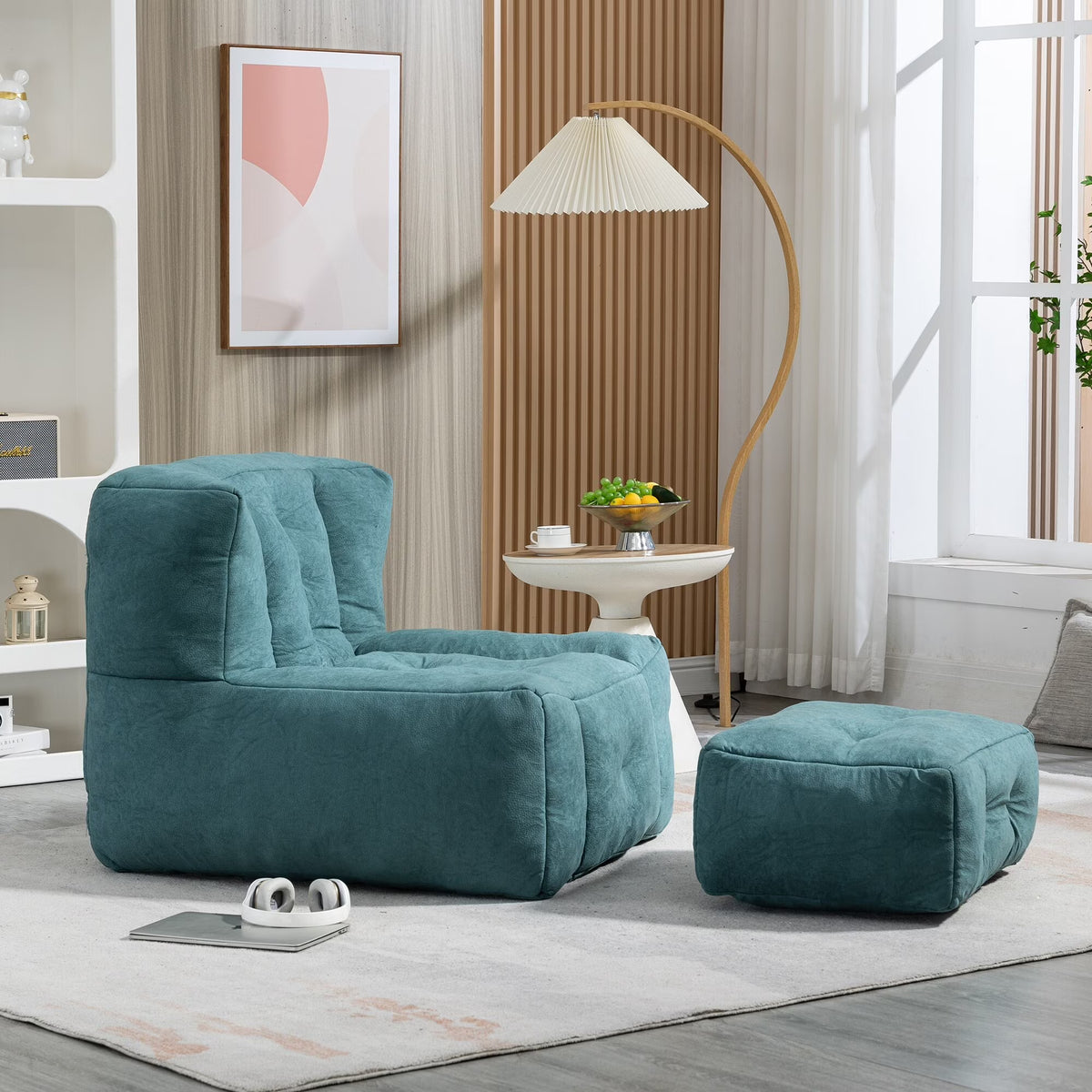 Blue Velvet Sofa Chair with Ottomans O461