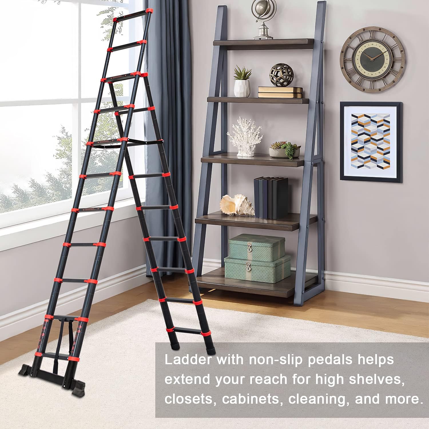 Adjustable Aluminum Telescoping Ladder, 330 lb-Capacity P1674