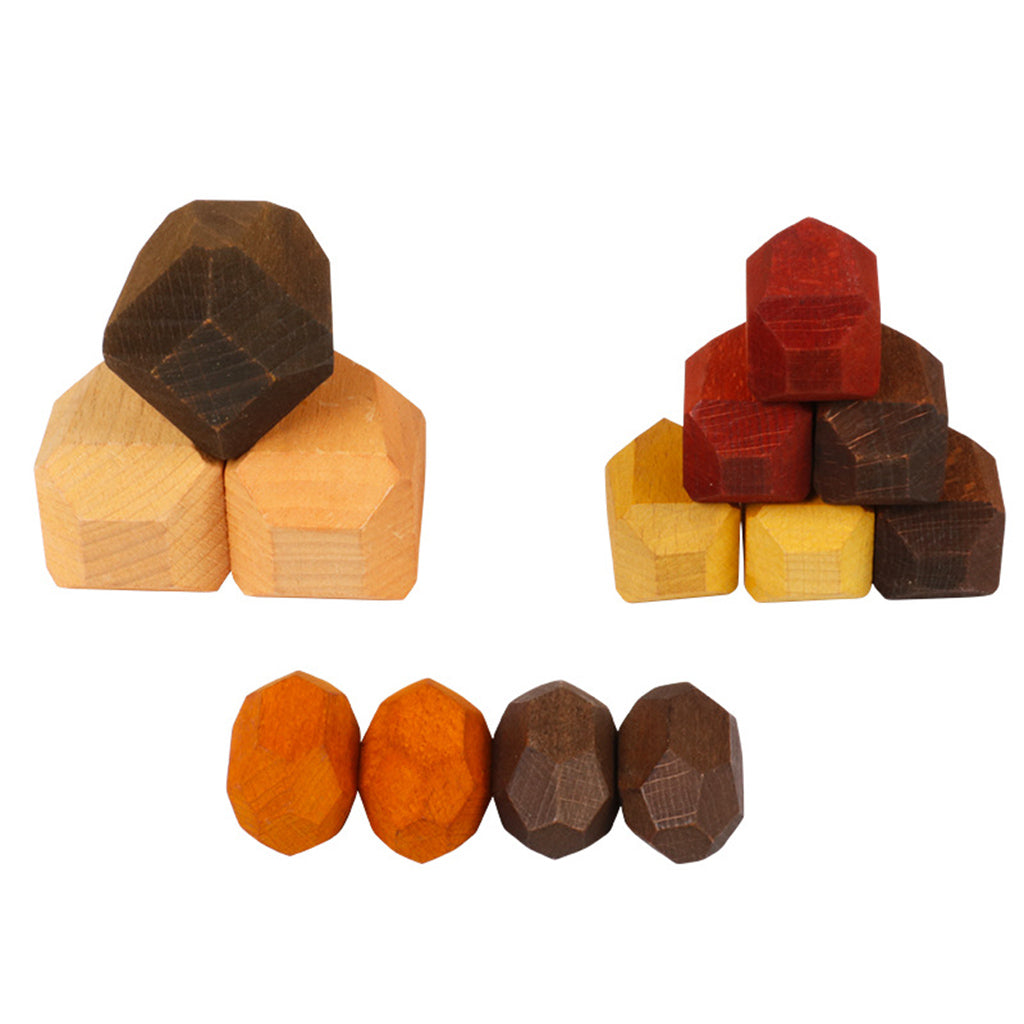 15 Pcs Wooden Colored Stone Stacking Game Building Block F460457