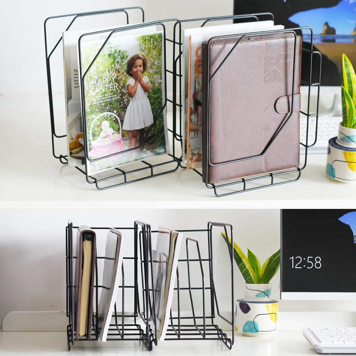 Black Metal File Folder Holder 2 Pack, 3 Compartments U58207
