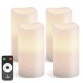 White Flameless Pillar Candles with Remote, Set of 4, Warm White LED, Unscented Wax A776