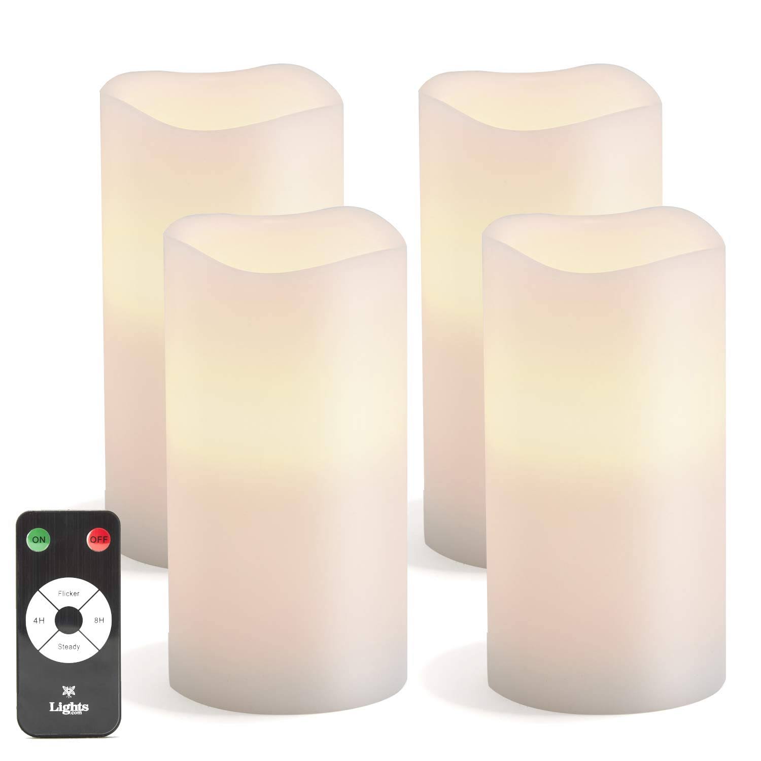 White Flameless Pillar Candles with Remote, Set of 4, Warm White LED, Unscented Wax A776