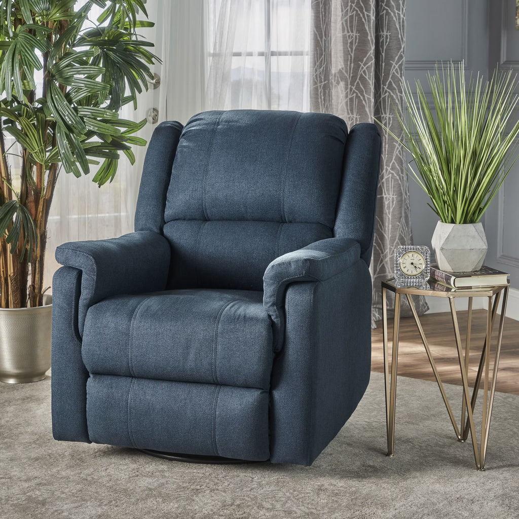 Navy Blue Fabric Tufted Swivel Glider Recliner Q186