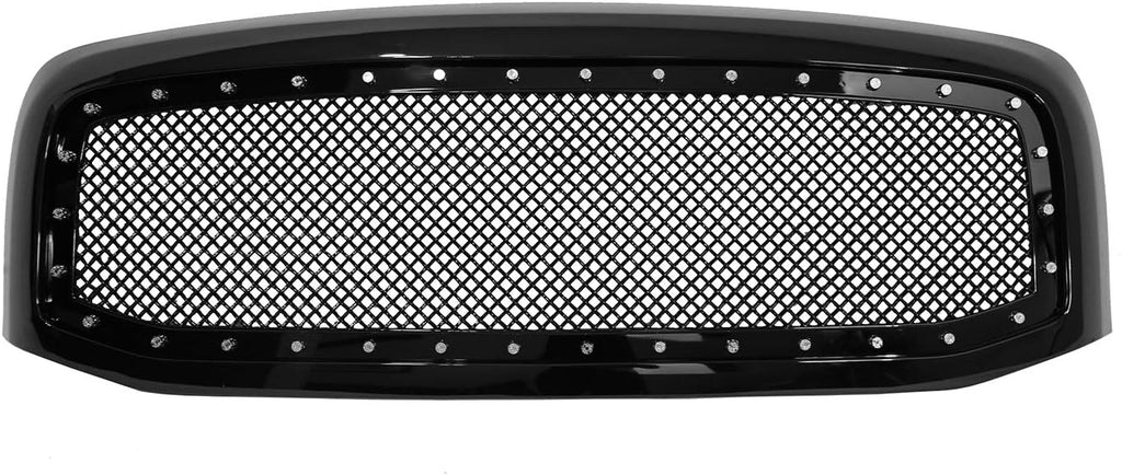 Gloss Black Front Grille with Mesh and Rivets U2707