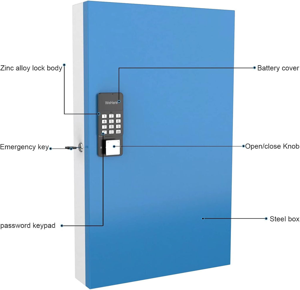 Key Lock Box 192 Keys with Bluetooth Unlock Metal Key Cabinet Wall Mount H8666