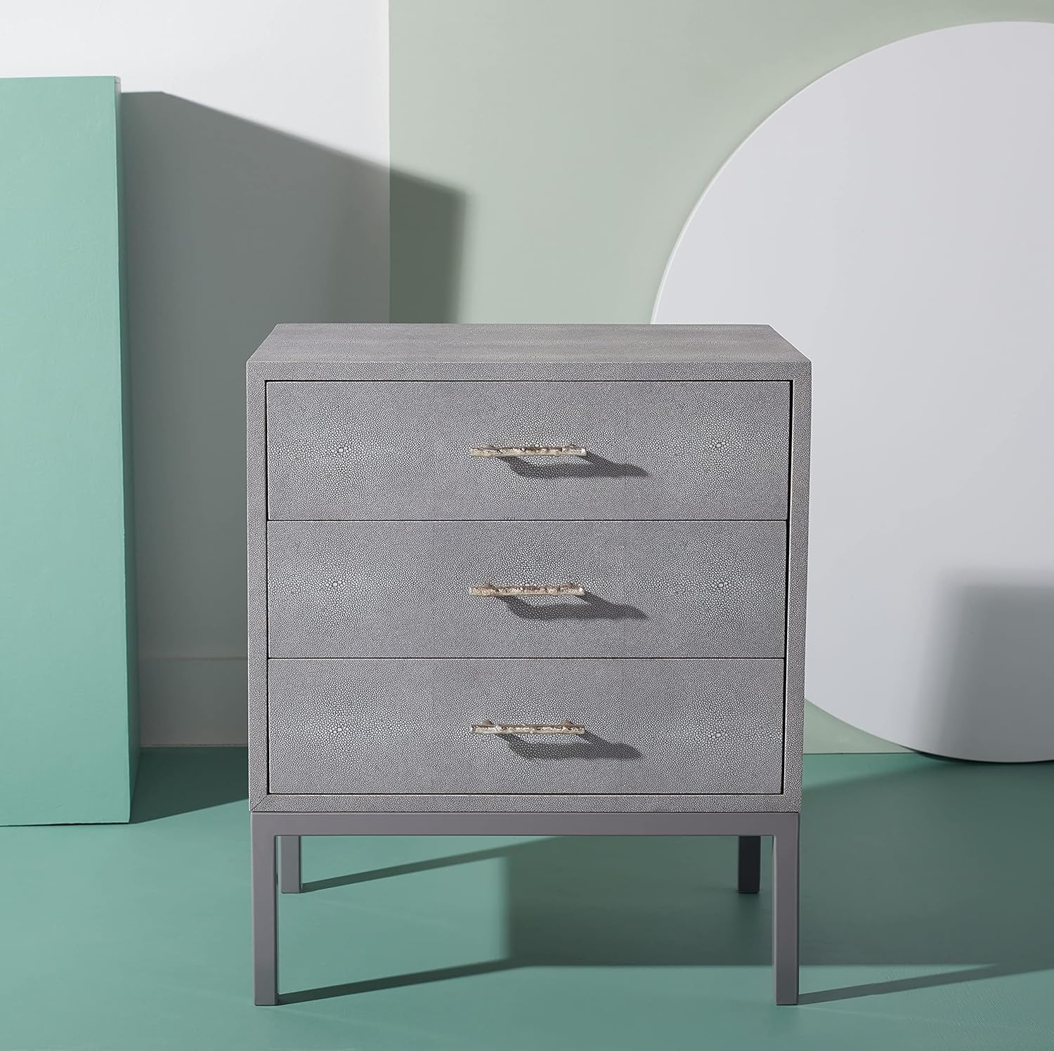 Grey Faux Shagreen 3-Drawer Nightstand Accent Table F31096