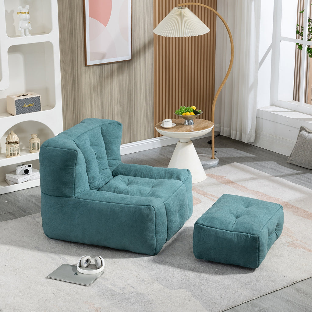 Blue Velvet Sofa Chair with Ottomans O461