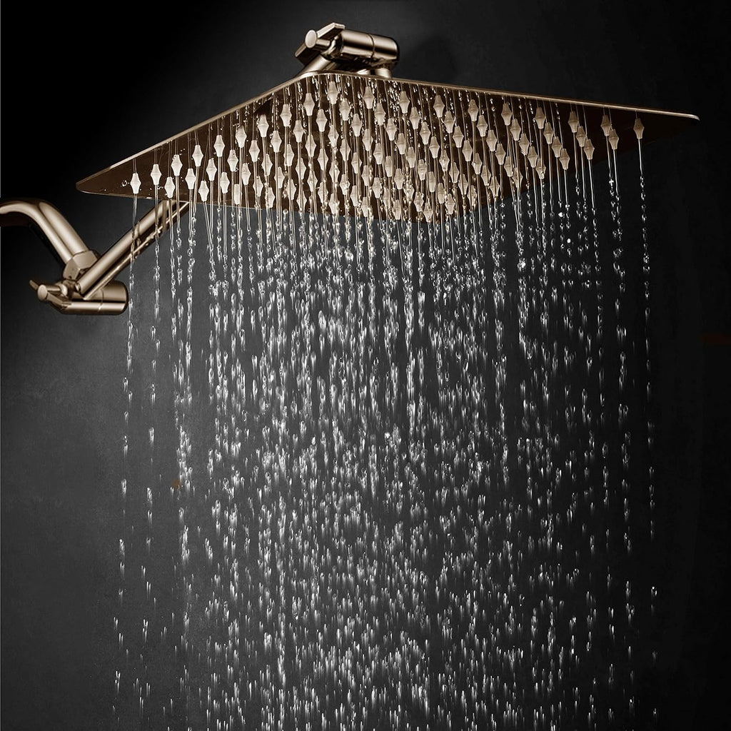 Brushed Nickel Stainless Steel Rainfall Square Showerhead with Brass Extension Arm, Pack of 2 G5376