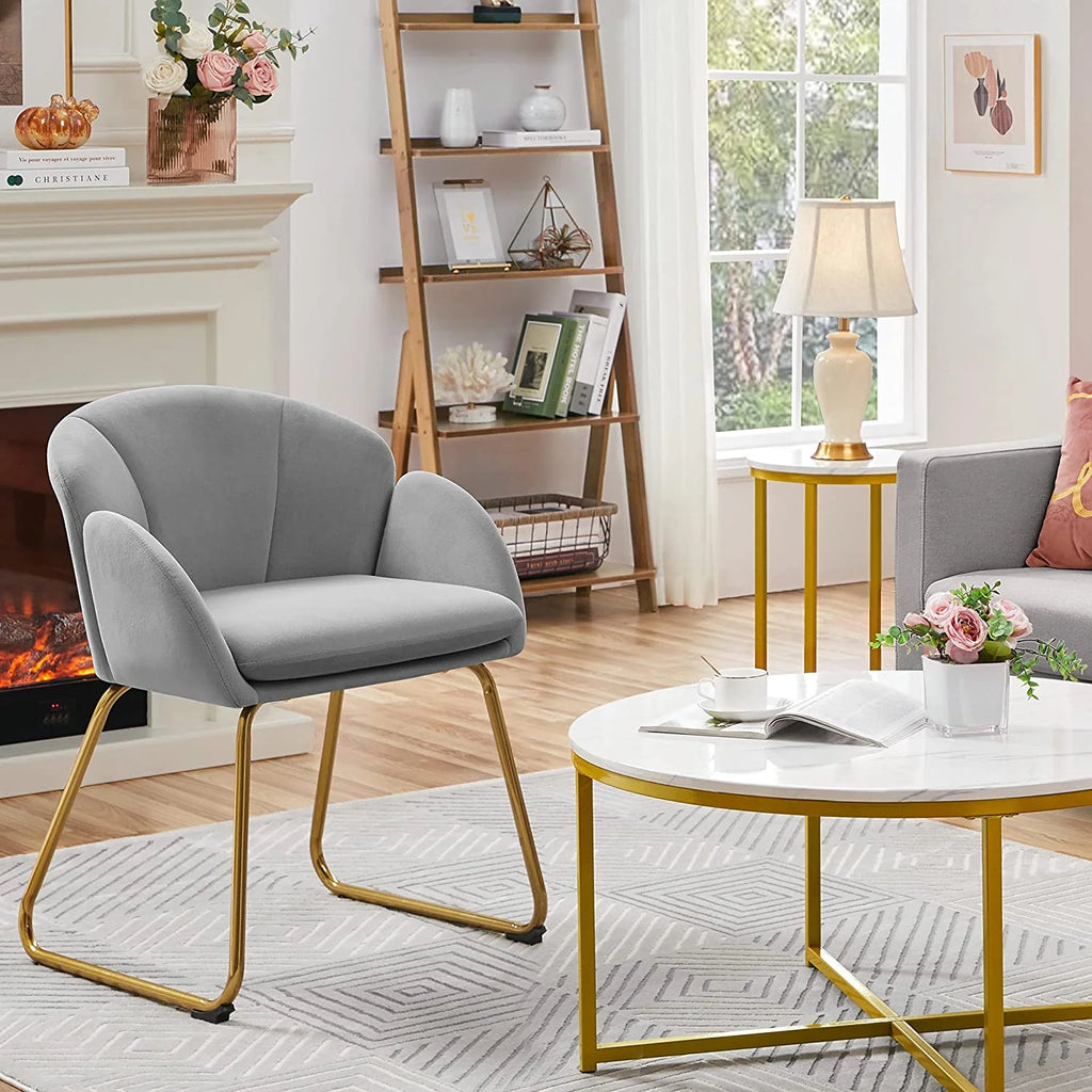Gray Velvet Armchair with Golden Metal Legs M996