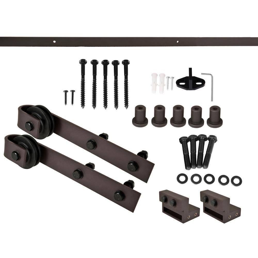 Red Walnut Stained Solid Pine Wood Interior Double Sliding Barn Door with Hardware Kit D13793