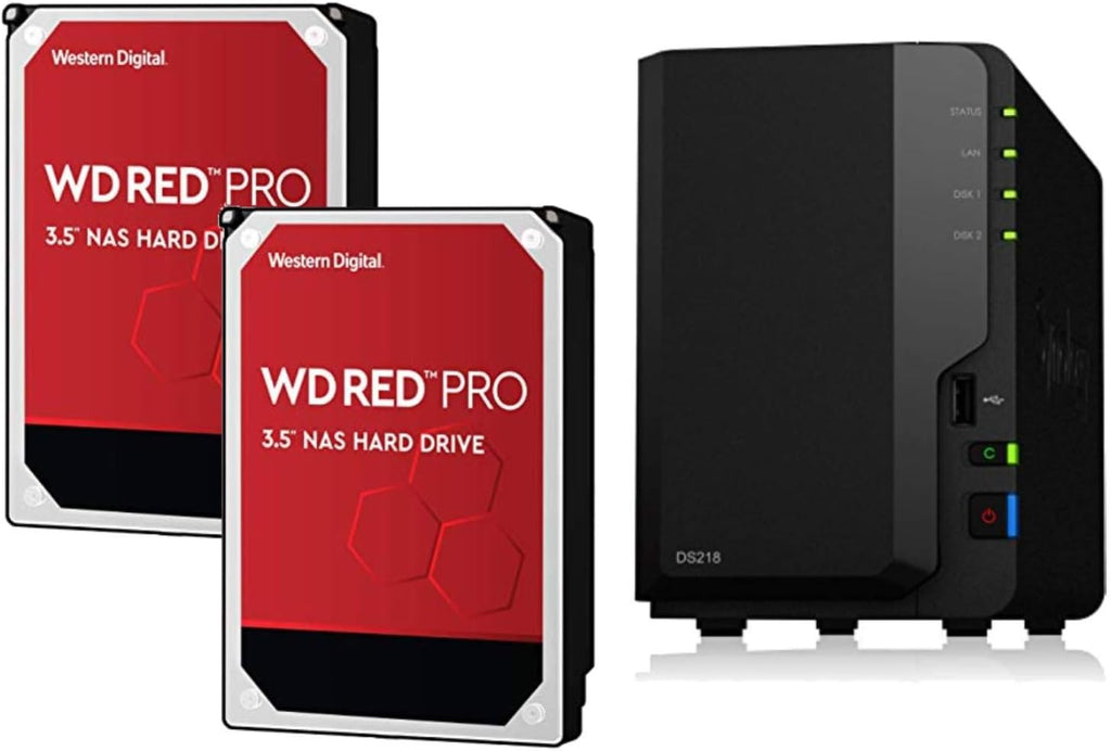 2 Bay NAS DiskStation DS218 Diskless + 2 WD Red Pro 4TB Hard Drives 7200 Class Y81358