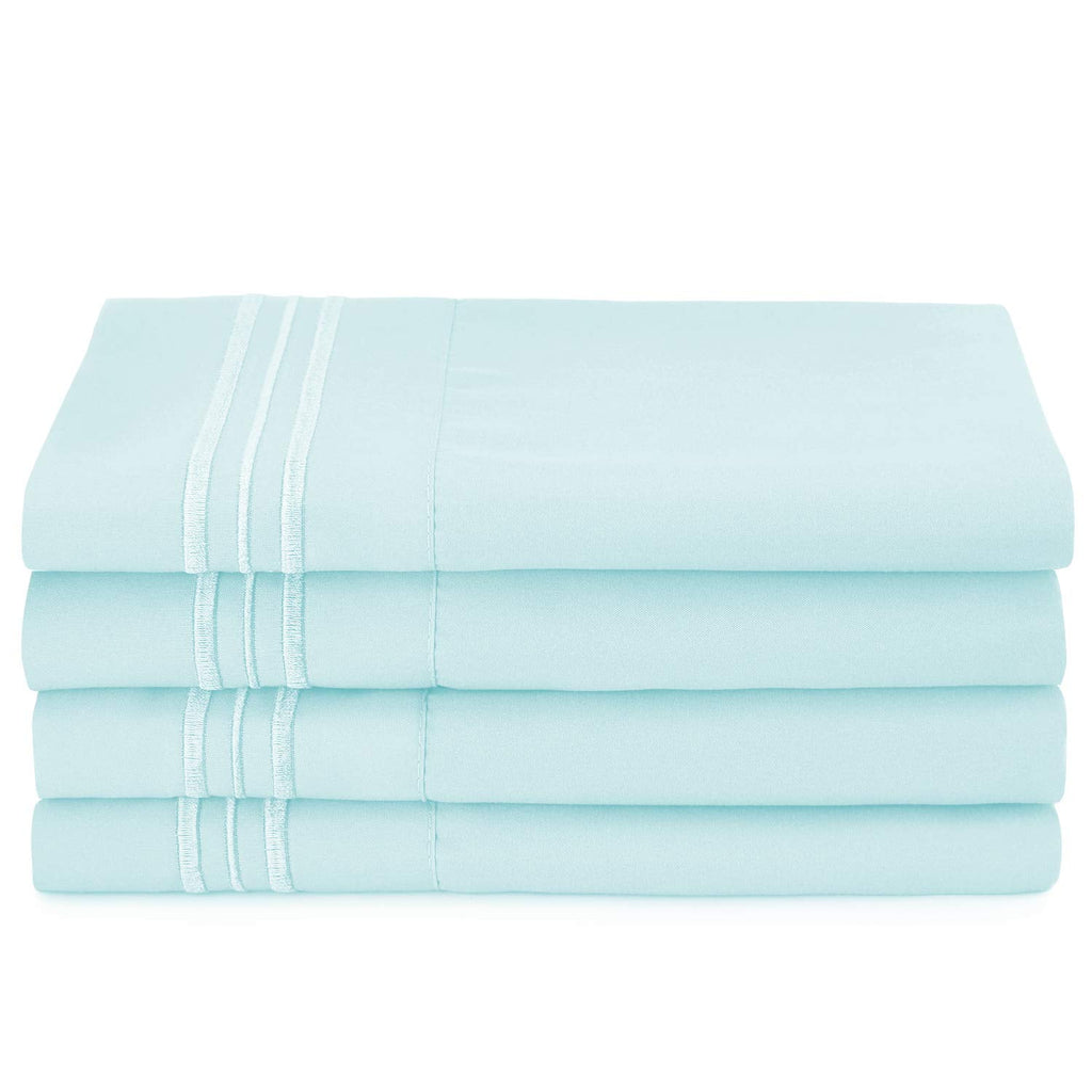 6 Piece Full Microfiber Bed Sheet Set with Extra Pillowcases, Deep Pockets Fitted Sheet, Aqua Light Blue Y958