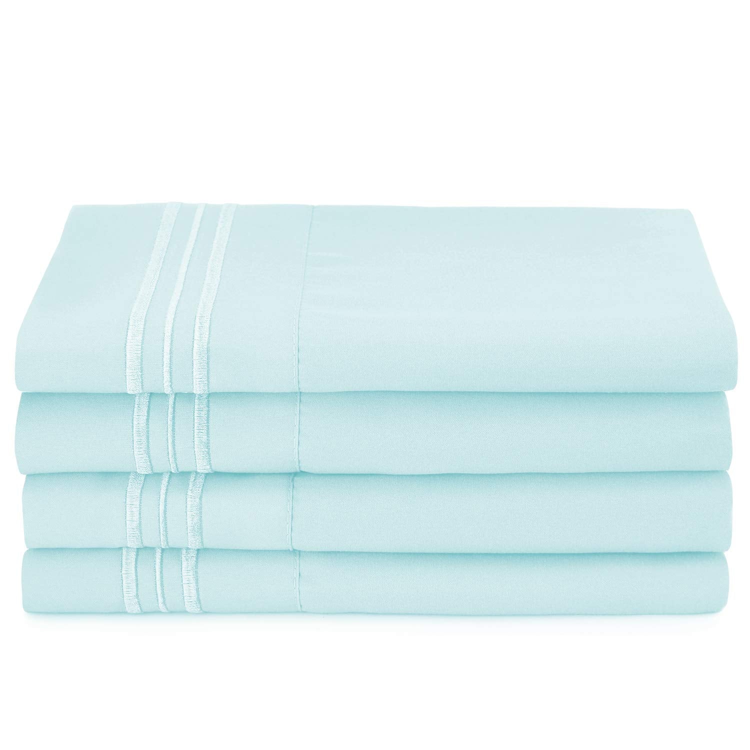 6 Piece Full Microfiber Bed Sheet Set with Extra Pillowcases, Deep Pockets Fitted Sheet, Aqua Light Blue Y958