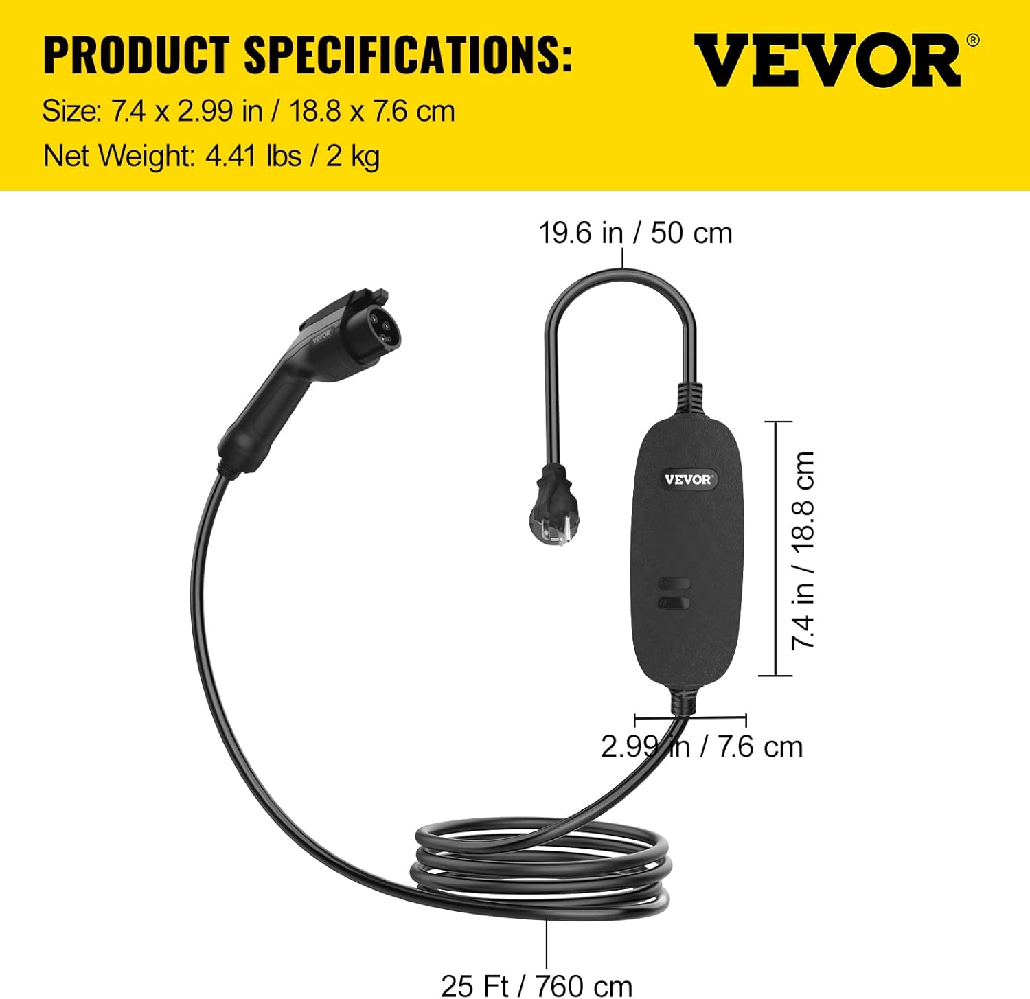 Portable Level 2 EV Charger with 25 ft Charging Cable F101515