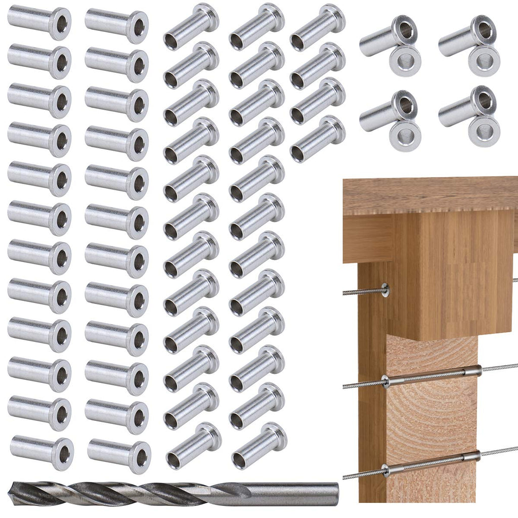 80Pack Cable Railing Kit for 1/8 5/32 3/16 Wire Rope Wood Posts T316 Stainless Steel Y18690