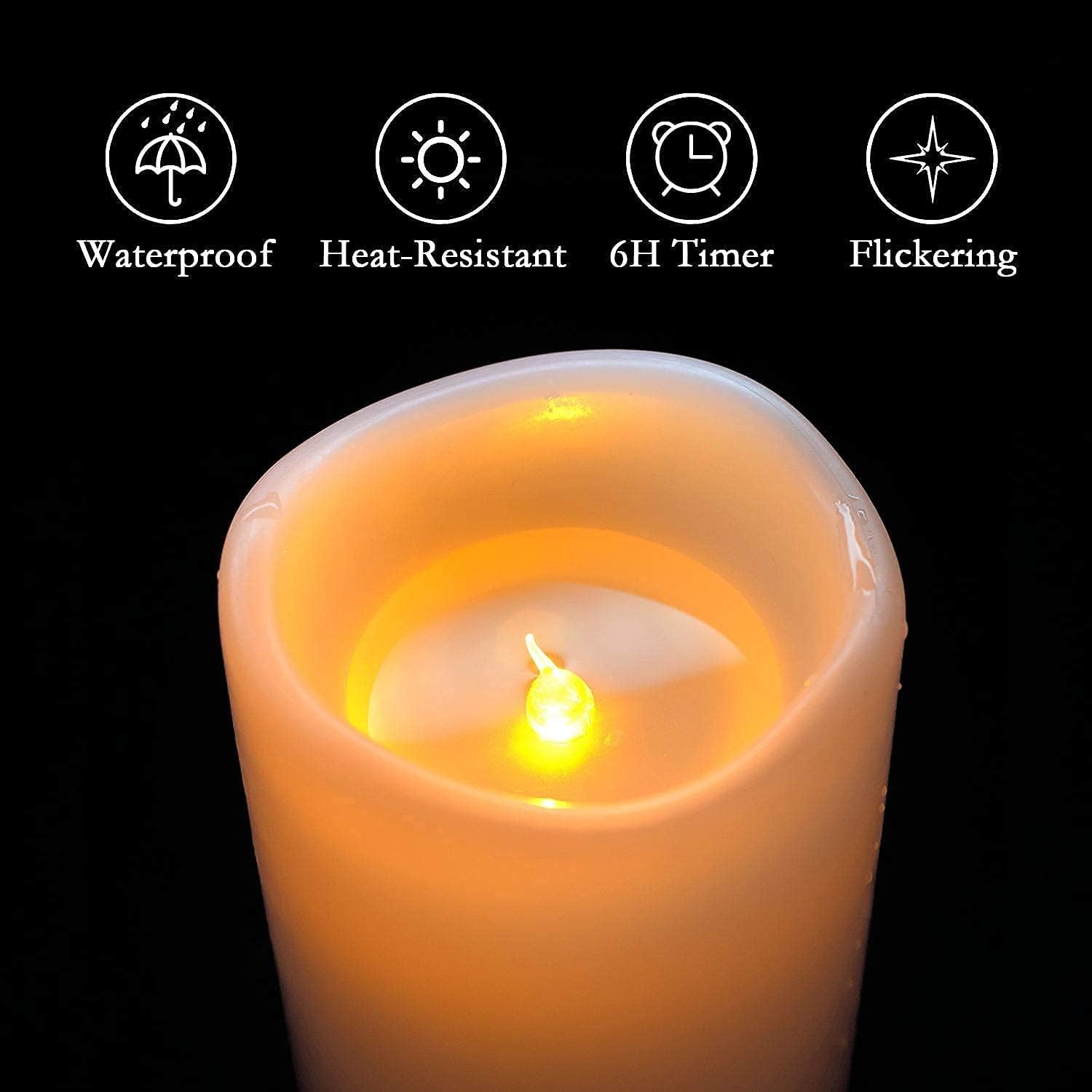 4 x Waterproof Flameless LED Pillar Candles, Set of 6 H893