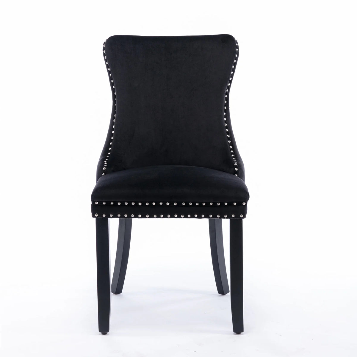 Black Velvet Upholstered Dining Chairs Set of 2 Solid Wood Wing Back Accent Chairs C7120