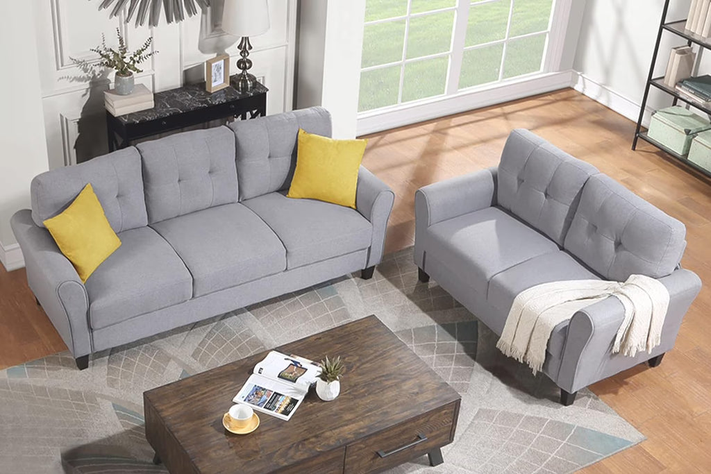 Light Grey-Blue 3-Seat Upholstered Sectional Sofa Set Y77396