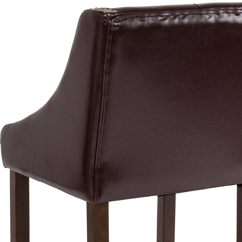 Tufted Walnut Counter Height Stool in Brown LeatherSoft M995696