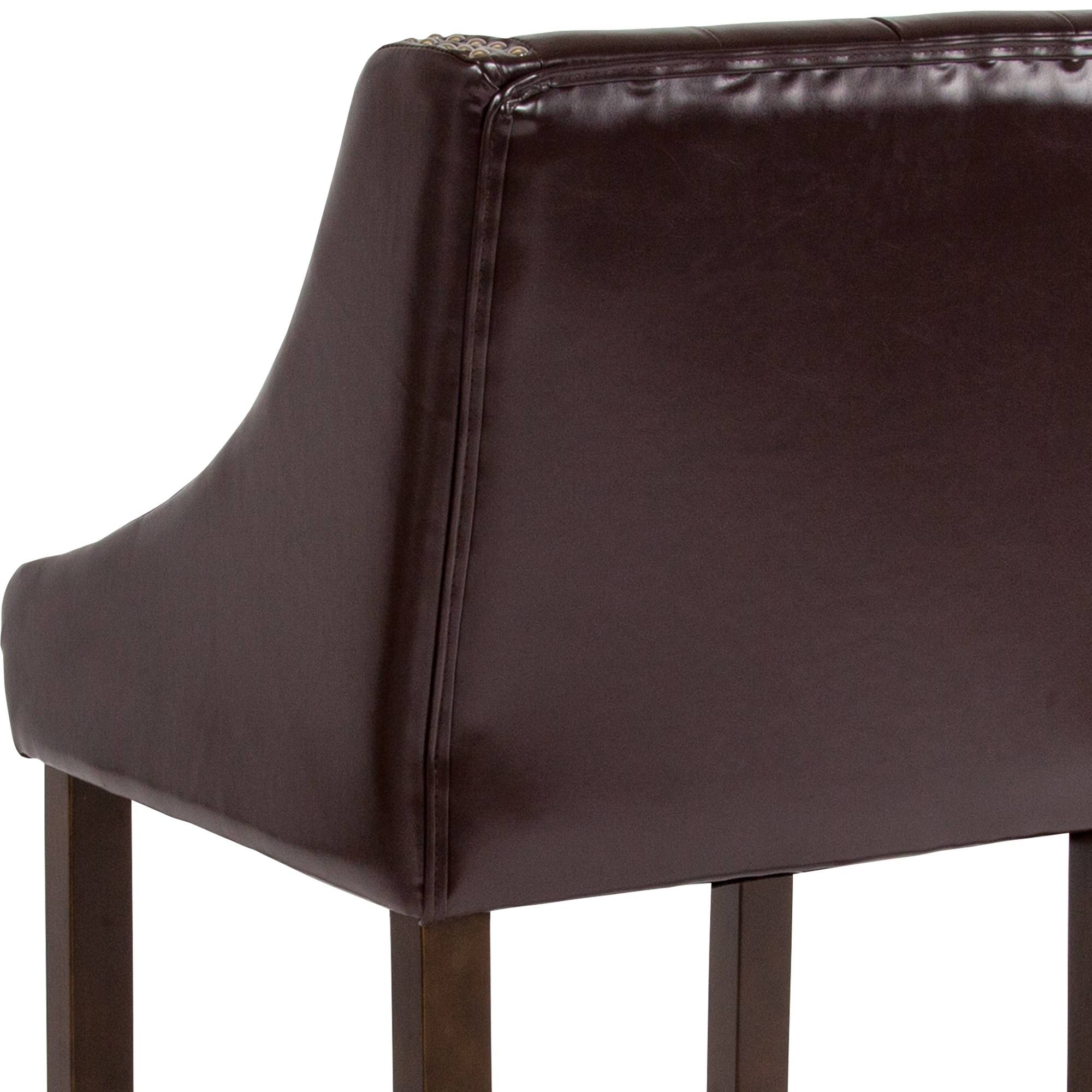 Tufted Walnut Counter Height Stool in Brown LeatherSoft M995696