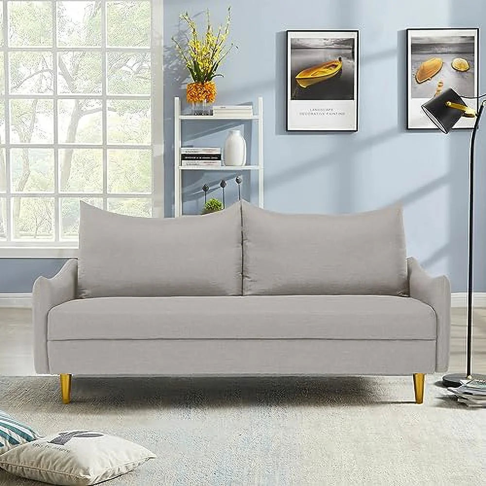 Velvet Loveseat Sofa with 2 Pillows & 4 Golden Legs F677346