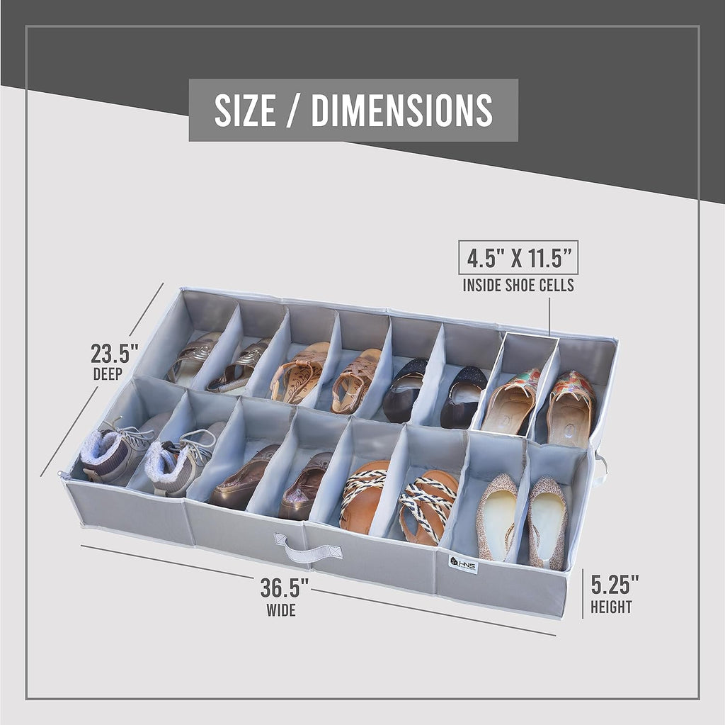 Extra Large Underbed Shoe Storage Organizer, Set of 2 Gray V4464