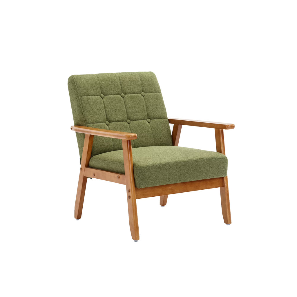 Green Mid-Century Modern Accent Chair with Solid Wood Armrest and Feet N746640