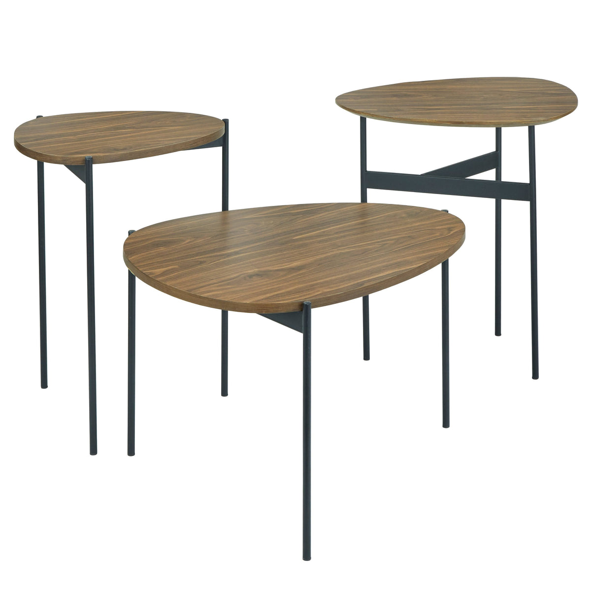 3 Piece Walnut and Black Accent Table Set B9093
