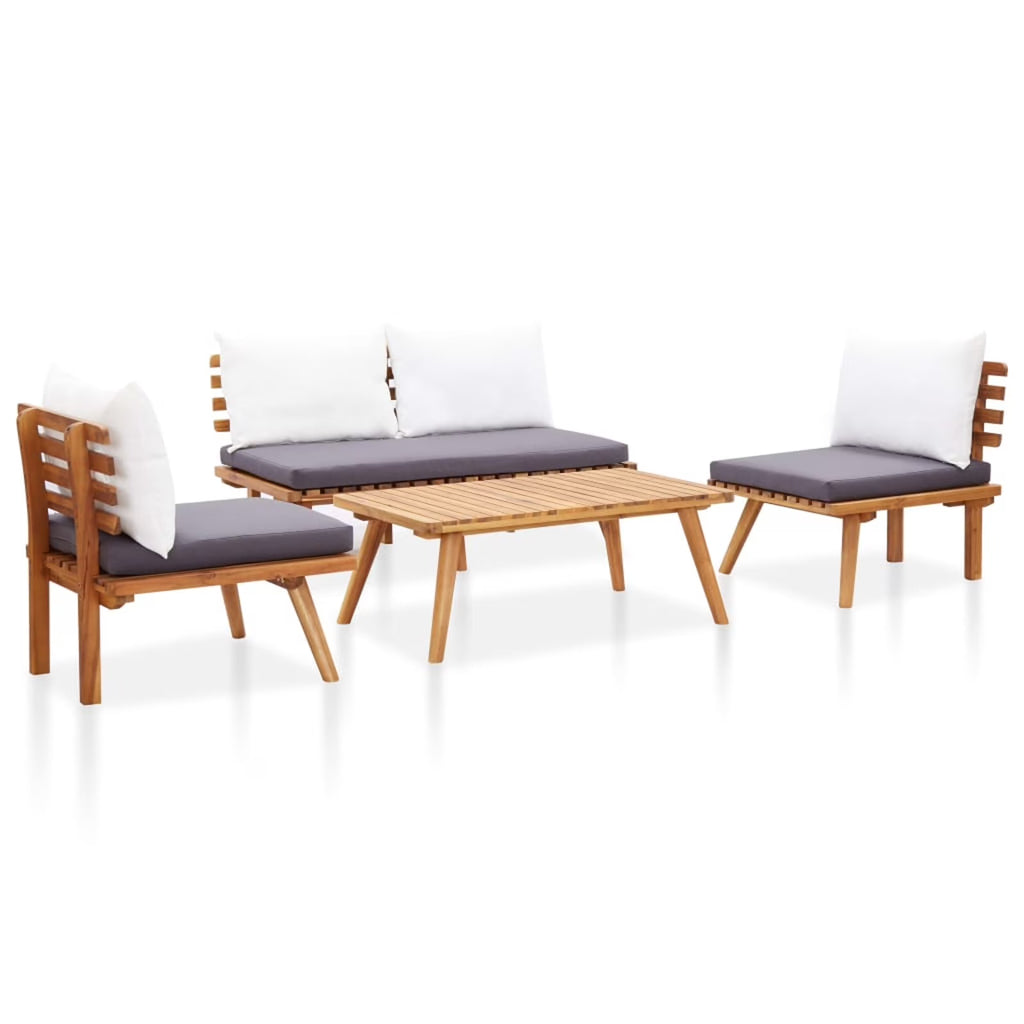 4 Piece Patio Lounge Set with Dark Gray Cushions Acacia Wood Outdoor Sectional Sofa Set V7103