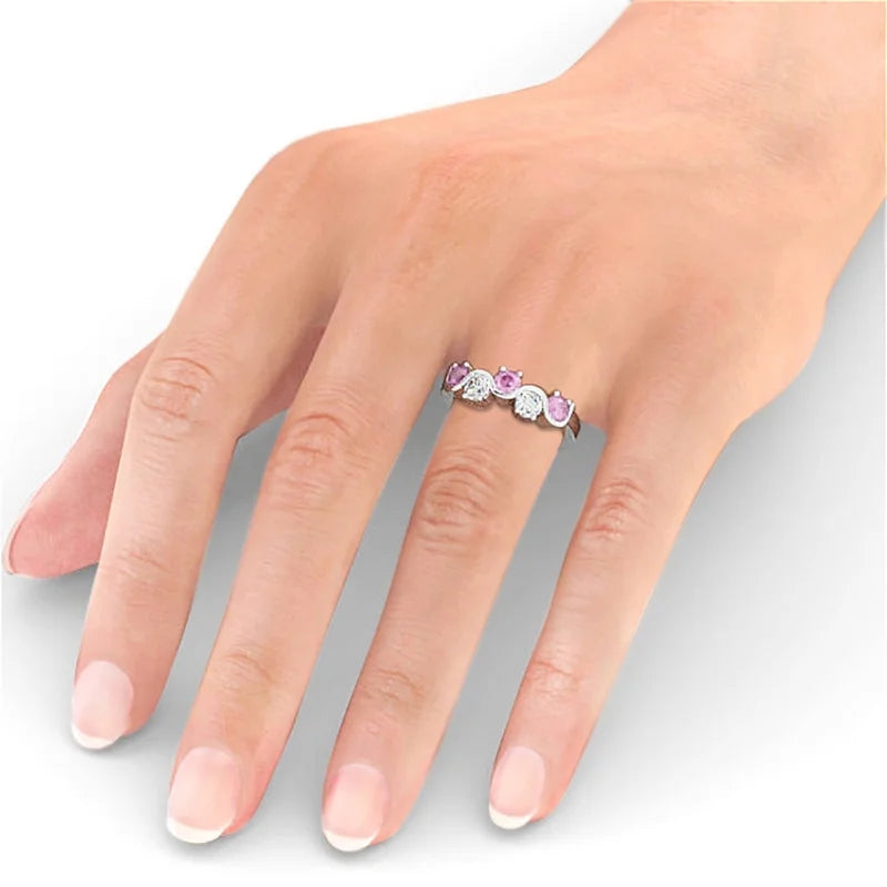 14K White Gold Pink Sapphire Diamond Eternity Band Size 7 E9999