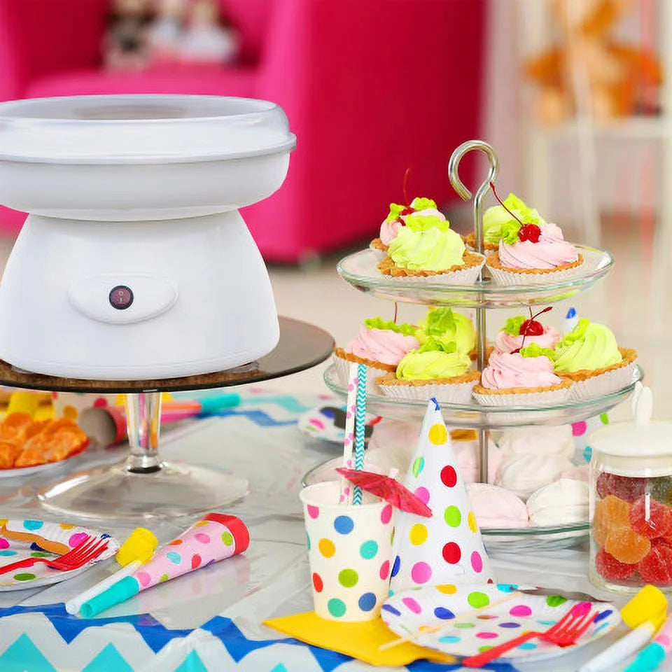White Countertop Cotton Candy Machine with Scoop and 10 Sticks N8808