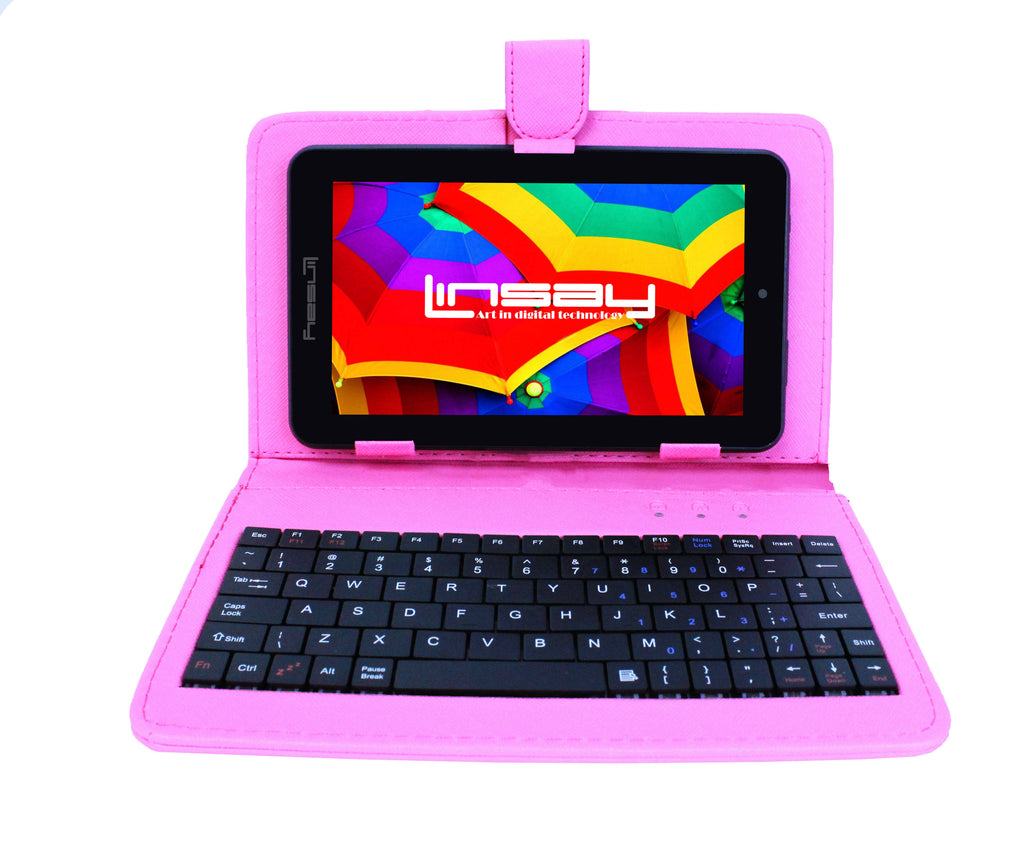 7x22 HD Android Tablet with Pink Keyboard Case F1657