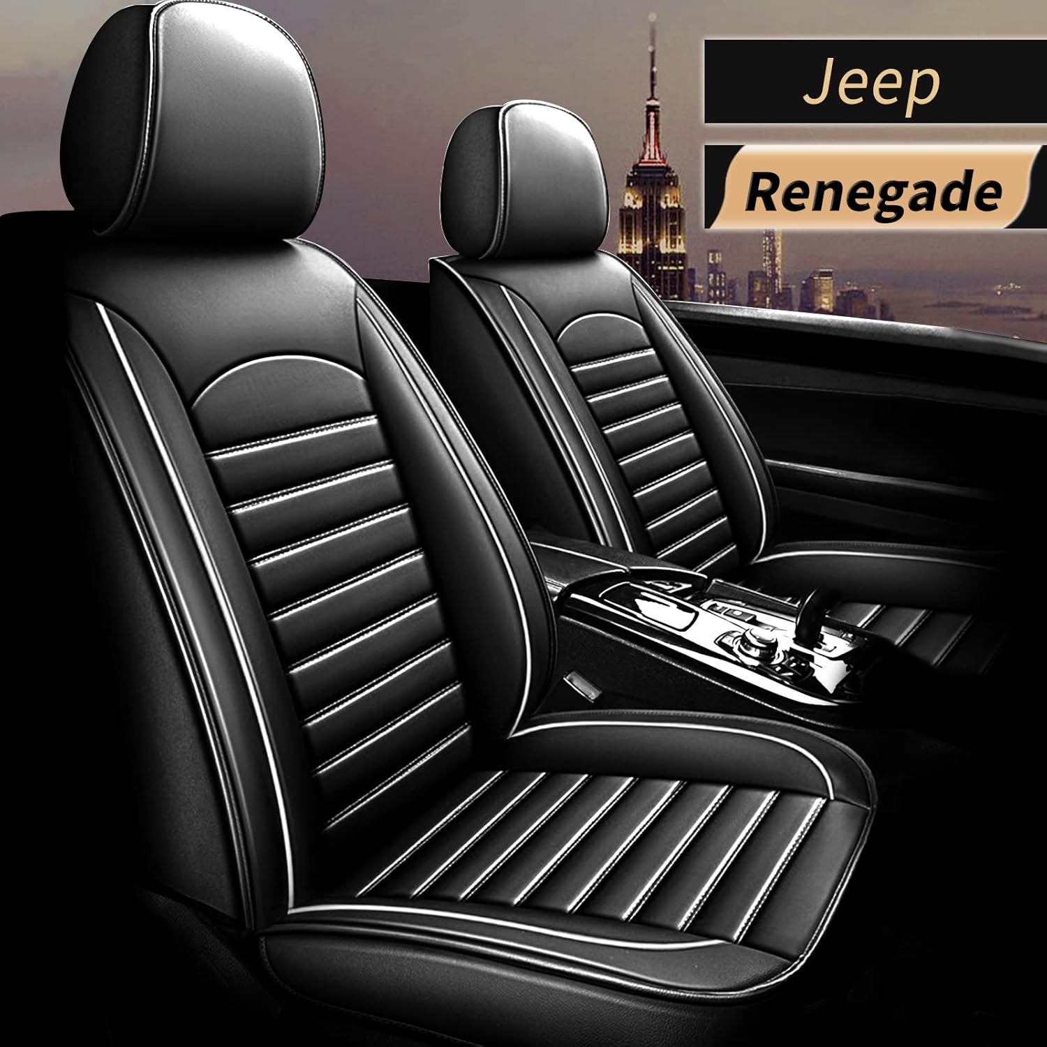 Black Faux Full Set of Car Seat Covers with Airbag Compatible G418
