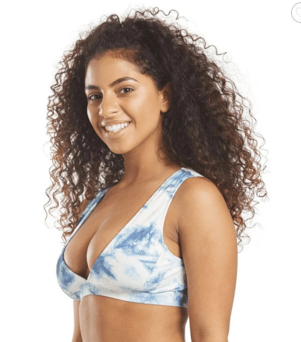 Blue Tie-Dye Deep V Bikini Swim Top U59740