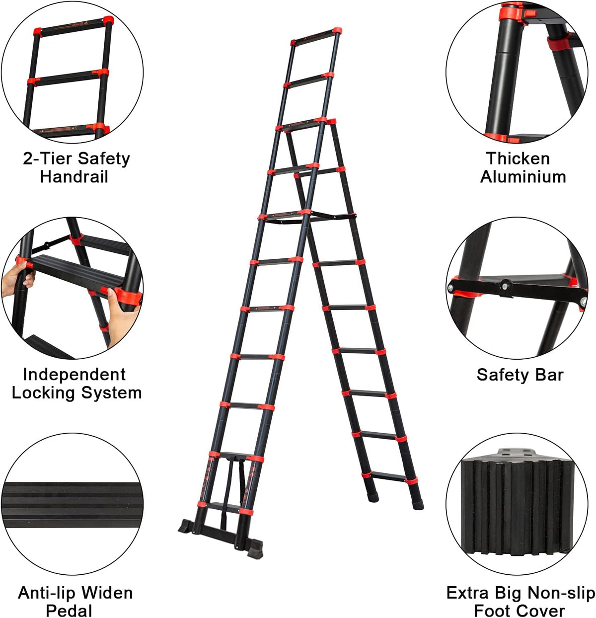 Adjustable Aluminum Telescoping Ladder, 330 lb-Capacity P1674